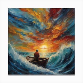 Man In A Boat At Sunset Canvas Print