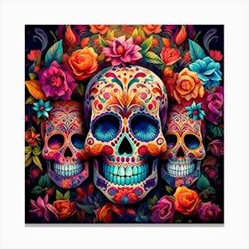 Maraclemente Many Sugar Skulls Colorful Flowers Vibrant Colors 7 Canvas Print
