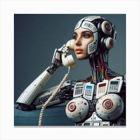 Robot Woman Talking On The Phone Canvas Print