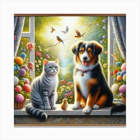 Cat And Dog In The Window Canvas Print