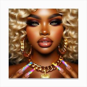 Black Woman With Gold Nails Canvas Print