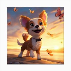 Dog With Butterflies Canvas Print