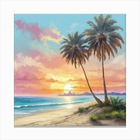 Sunset Palm Trees Canvas Print