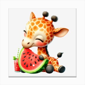 Giraffe With Watermelon Canvas Print