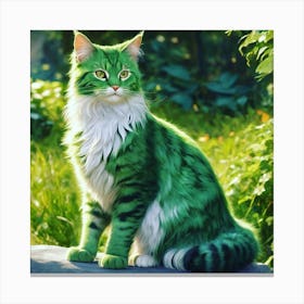 Explore the Allure of a Green Cat Resting on Stone. Canvas Print