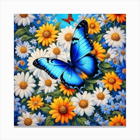 Butterfly On Daisies Canvas Print