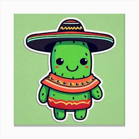 Cactus Wearing Mexican Sombrero And Poncho Sticker 2d Cute Fantasy Dreamy Vector Illustration (97) Canvas Print