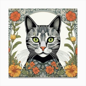 william morris Cat With Flowers 3 Canvas Print