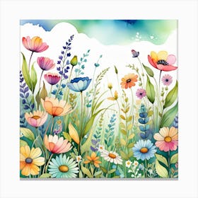 Watercolor Flowers Background Canvas Print