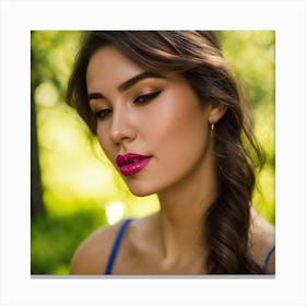 Beautiful Young Woman In The Forest Canvas Print