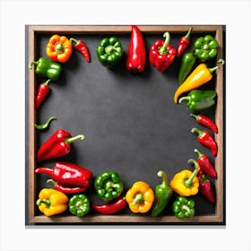 Colorful Peppers In Wooden Frame Canvas Print