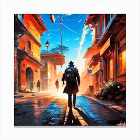 Man Walking Down A Street 2 Canvas Print