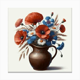 Poppies In A Vase, Acrylic Style Painting 11 Canvas Print