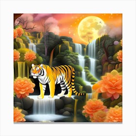 Tiger In The Waterfall 4 Canvas Print