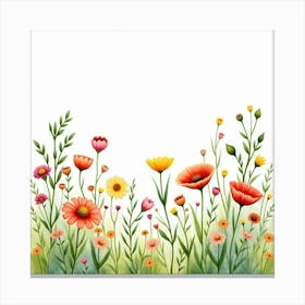 A Vibrant Watercolor Scene Of Wildflowers In A Meadow Canvas Print