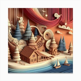 3d Paper Art House in the forest 1 Canvas Print