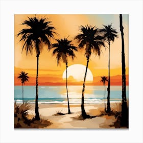  Coastal Scene Where A Black Palm Trees Art Print  Canvas Print