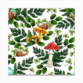 Mushroom And Leaf Pattern Canvas Print