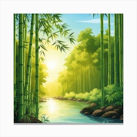 A Stream In A Bamboo Forest At Sun Rise Square Composition 126 Canvas Print