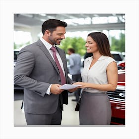 Car Salesman And Woman Canvas Print