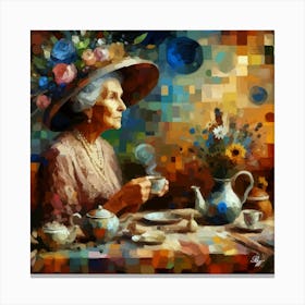 Elderly Lady At Tea Time Abstract 1 Canvas Print