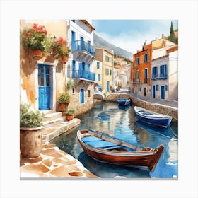 Boats On The Canal Canvas Print