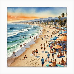 California Beach - watercolor 1 Canvas Print