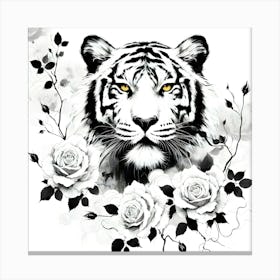 Tiger With Roses Canvas Print