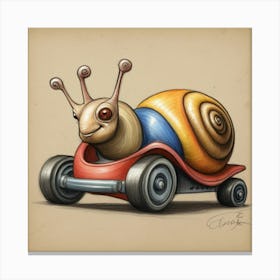 Snail On A Car Canvas Print