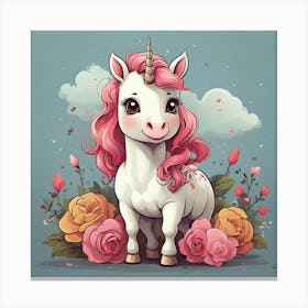 Unicorn With Roses Canvas Print