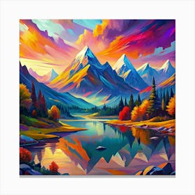 Colorful Landscape With Mountains, A Lake, And A Forest Canvas Print