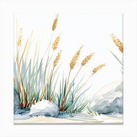 Watercolor Of Grass And Rocks Canvas Print