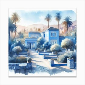 Watercolor Of A House In Morocco Jardin Majorelle Morocco Modern Blue Illustration 5 Art Print Canvas Print