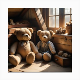 Teddies in attic Canvas Print