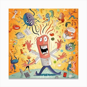 Cartoon Character Surrounded By People Canvas Print