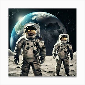 Two Astronauts On The Moon Canvas Print