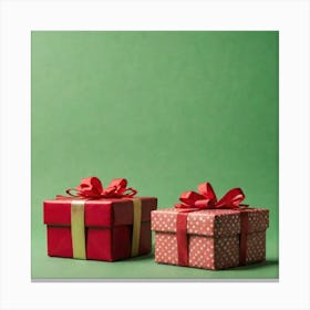 Christmas Gift Boxes On Green Background Canvas Print