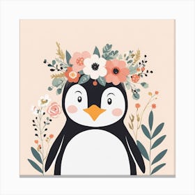 Floral Baby Penguin Nursery Illustration (10) Canvas Print