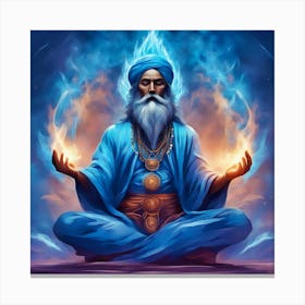 Spiritual Guru Sitting In Meditation With Blue Flame Behind Canvas Print