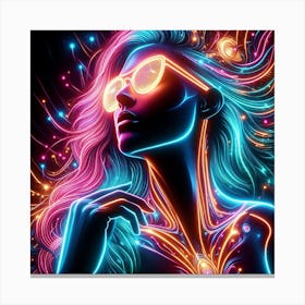 Neon Girl With Sunglasses Canvas Print