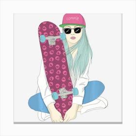 Girls Skate Skateboard Skateboarding Do A Kickflip Girl Canvas Print