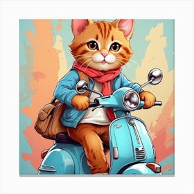 Cat On A Scooter Canvas Print
