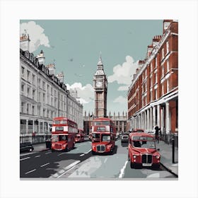 Red Double Decker Buses In London Canvas Print