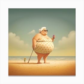 Old Lady On The Beach Canvas Print