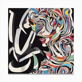 An Image Of A Woman With Letters On A Black Background, In The Style Of Bold Lines, Vivid Colors, Gr (2) Canvas Print