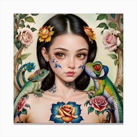 Tattooed Girl With Lizards Canvas Print