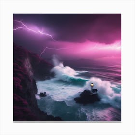 Lightning Storm Over The Ocean Landscape Canvas Print