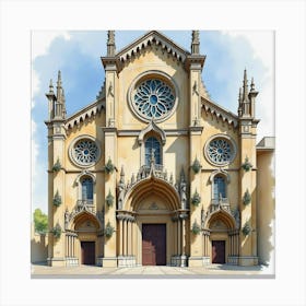 Elegant Watercolor Of An Italian Cathedral With Intricate Stained Glass Windows 1 Canvas Print