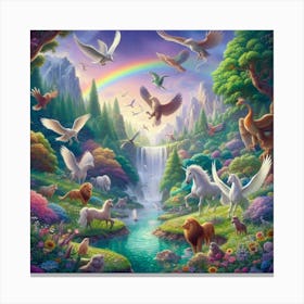 Rainbows And Horses paintings art print Canvas Print