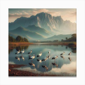 Storks By The Lake Canvas Print